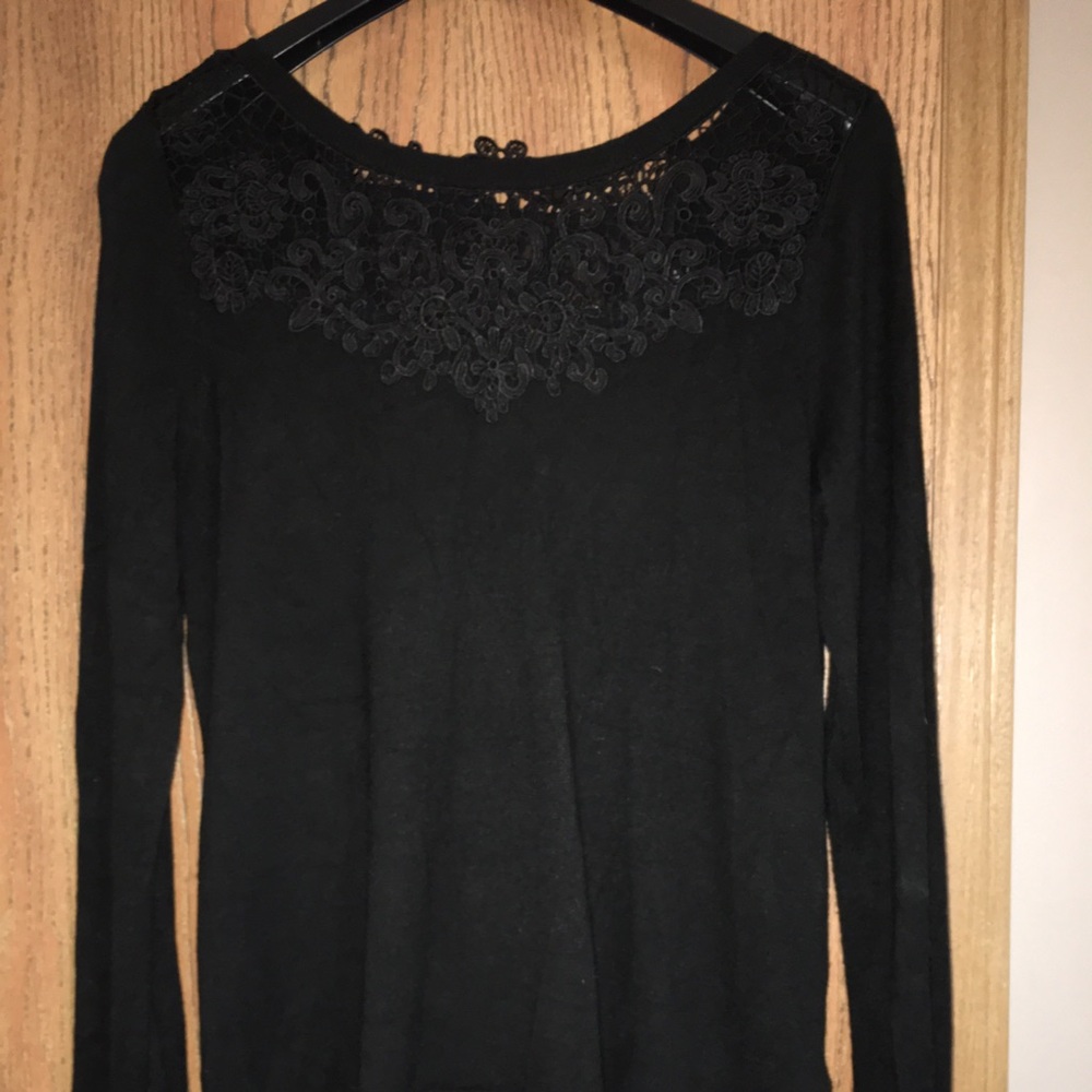 WHBM sweater with lace detail and tie back.